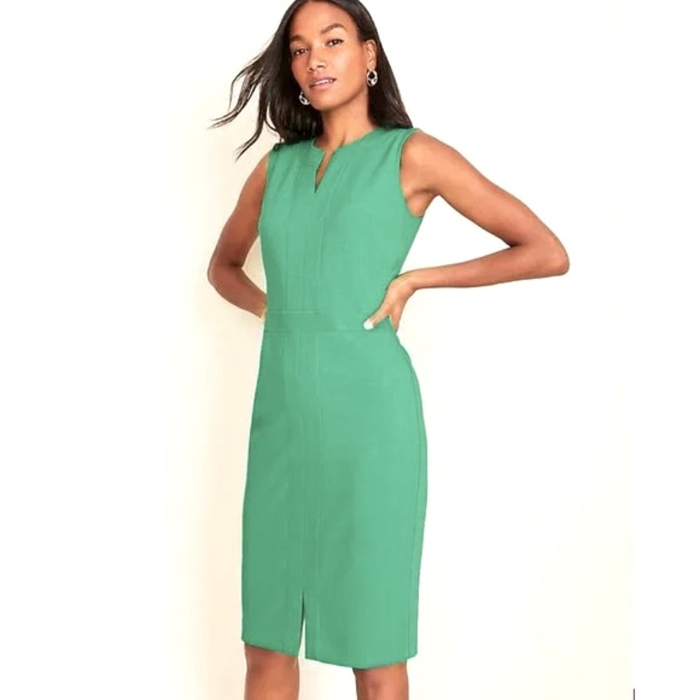 ANN TAYLOR Stitched Split Neck Sheath Dress, Parrot Green, Size 12, NWT.